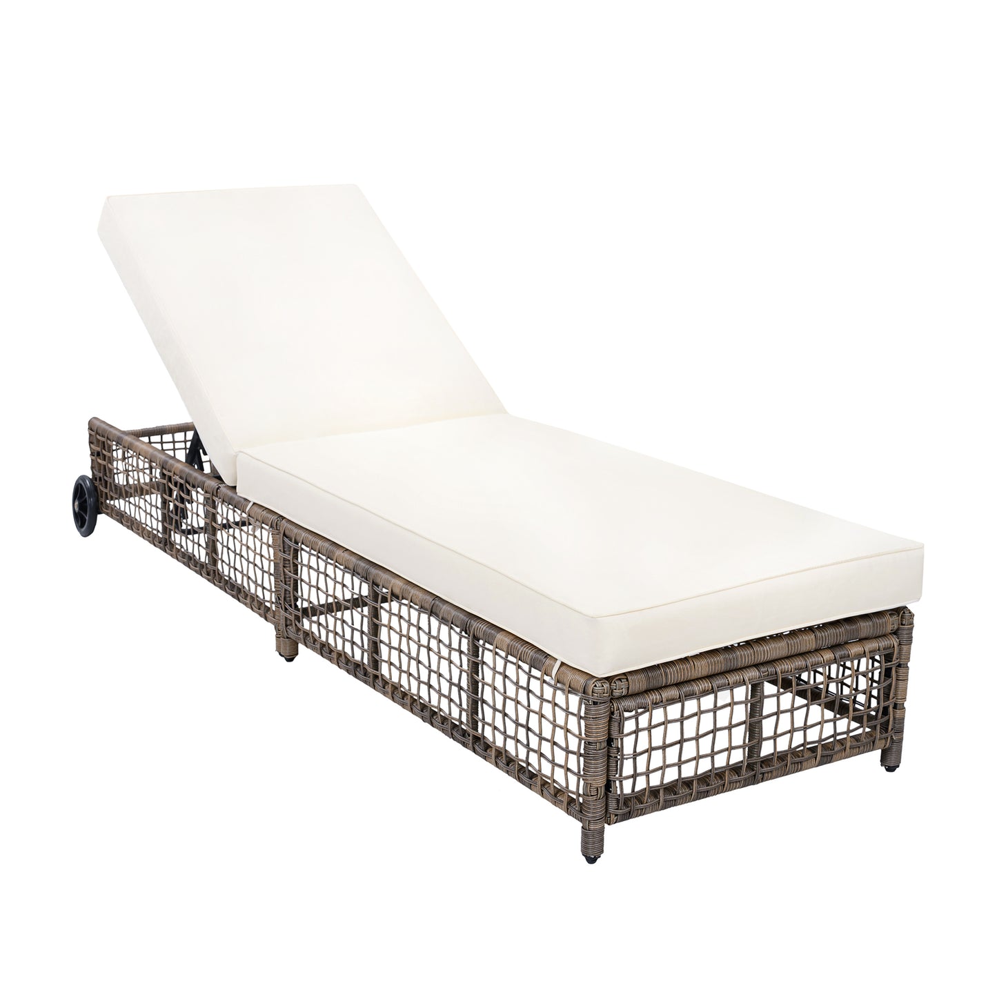Outdoor Lounge Chair with 5-Position Backrest, Rattan Chaise Lounge with Cushion