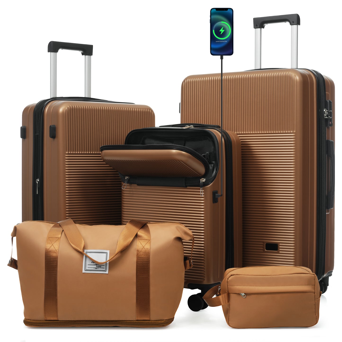 Luggage Sets 5 Piece with Half-opening, Hardside Suitcase Set, Double Spinner
