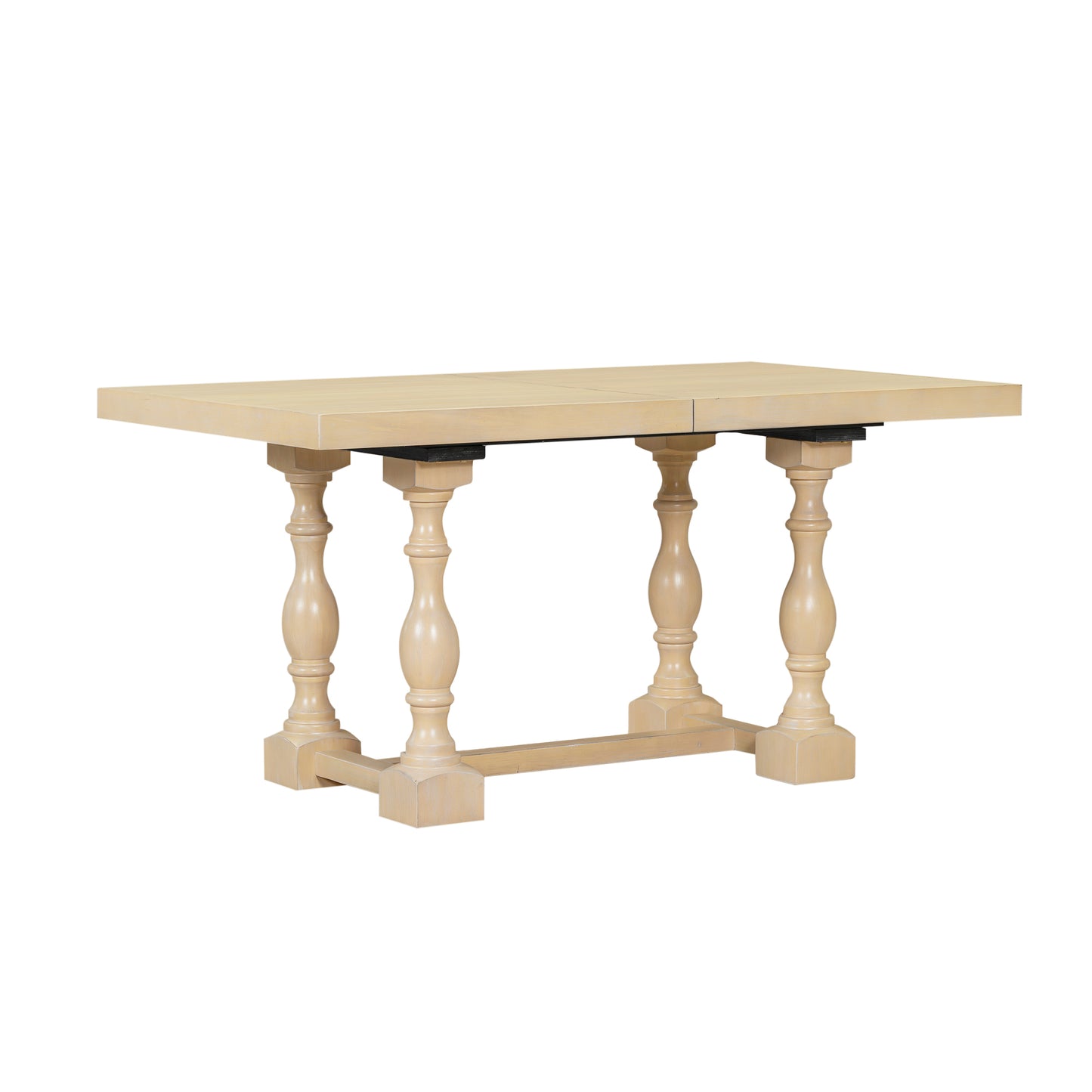 Traditional 6-Piece 78inch Trestle Extendable Dining Table Set with One 18inch Removable Leaf, Padded Dining Chairs and Bench,Natural