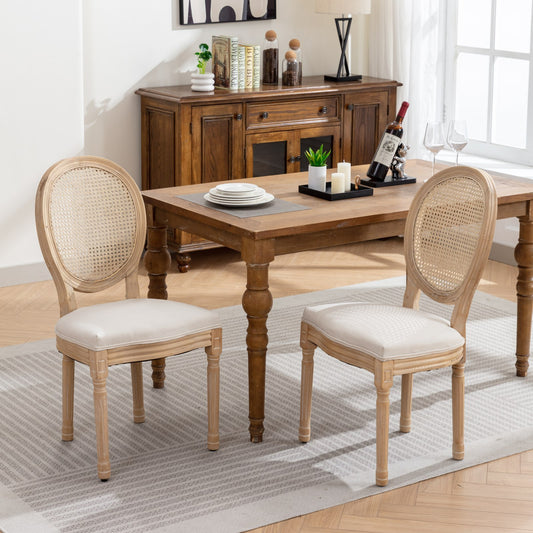 Dining Chairs Set of 2 Beige Fabric French Style with Backrest for Dining Room or Kitchen Seating