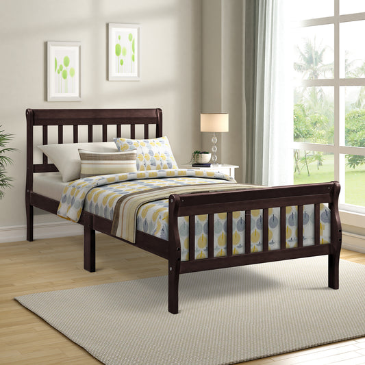 Sleigh Bed Espresso Solid Wood with Storage for Bedroom and Guest Room