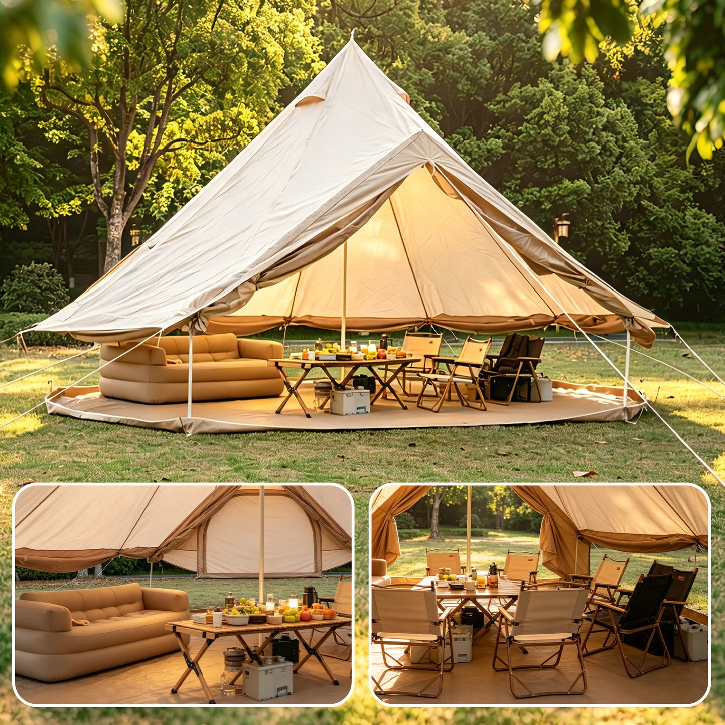 Oxford Bell Tent for Family Camping - Spacious 13.1ft Yurt with Stove Jack, Large Glamping Tents for 4-8 People, 4 Seaso