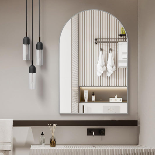 Arched Metal Frame Wall Mirror for Bathroom Vanity, Bedroom, or Decorative Entryway