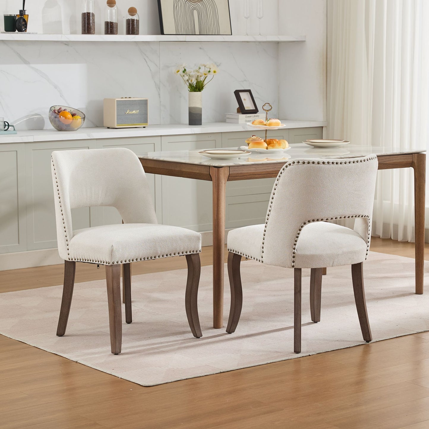 Wooden Dining Chairs Set of 2, Modern Fabric Upholstered Dining Room Chair Kitchen Chairs, Farm