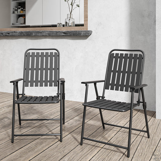 Set of 2 Instant-Setup Folding Patio Chairs with WPC Slats, No Assembly Required