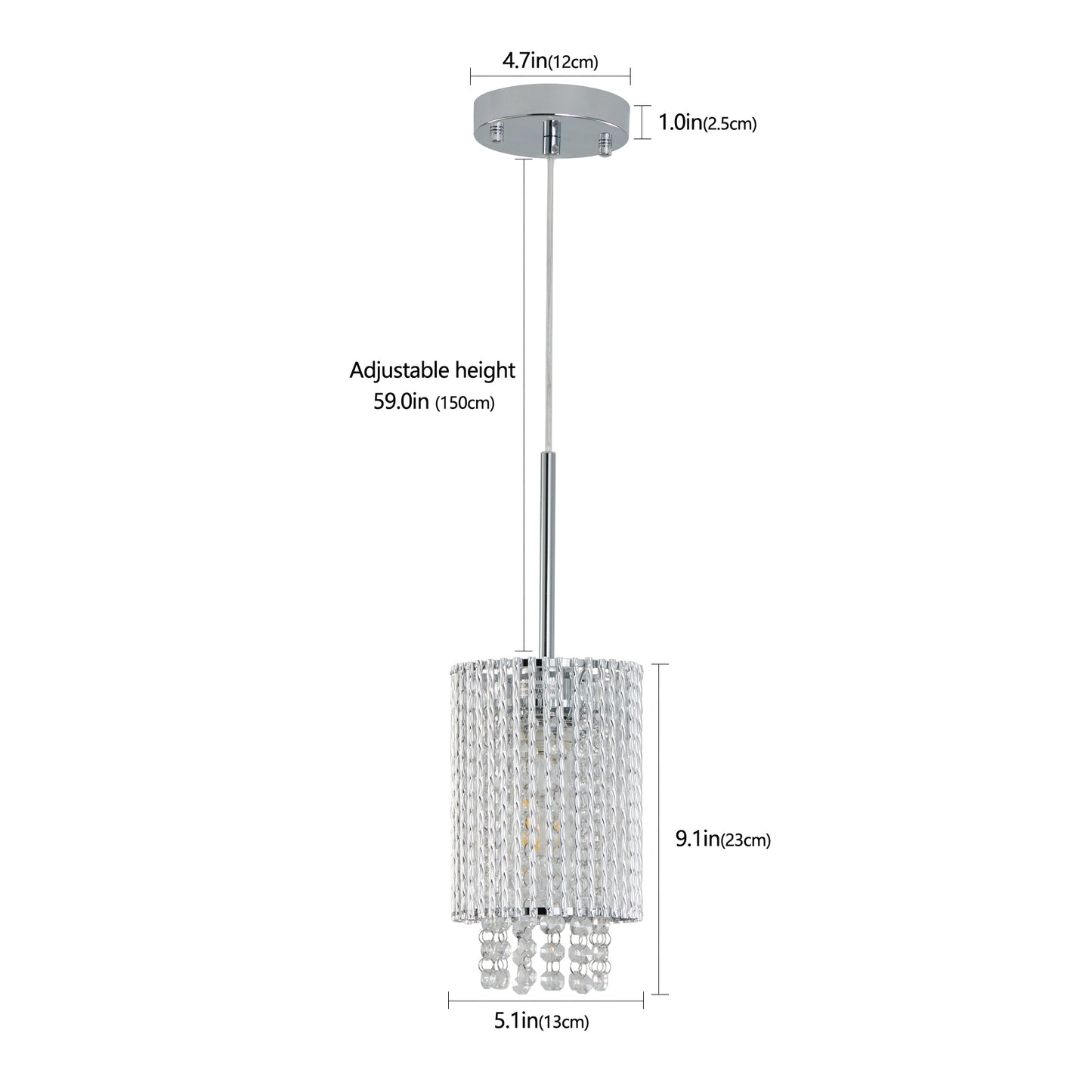 Modern Crystal Pendant Light 3-Pack Adjustable Chrome Hanging Ceiling Fixture with Clear Beads, Elegant Design for Kitchen Island, Dining Room, or Living Room (No Bulbs)