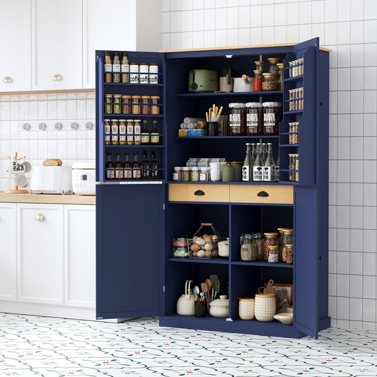 Kitchen Pantry Cabinet MDF Blue with Adjustable Shelves and Storage for Kitchen or Dining Storage