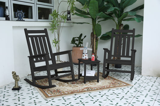 3-Piece All-Weather HDPE Rocking Chair Set with Side Table, Multiple Colors