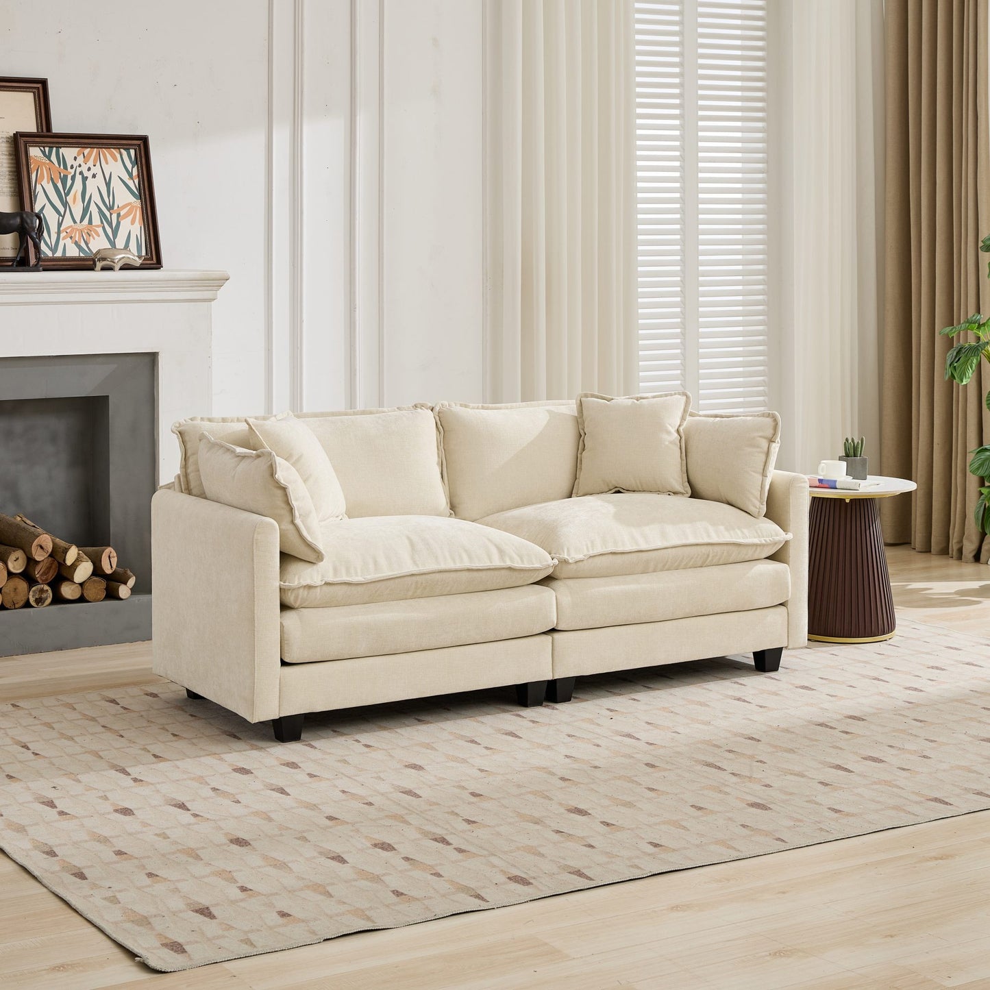 Cloud Sofa Modern Sectional Couch, Comfy Double Layer Upholstered Seat Cushion,Breathable Chenille Fabric