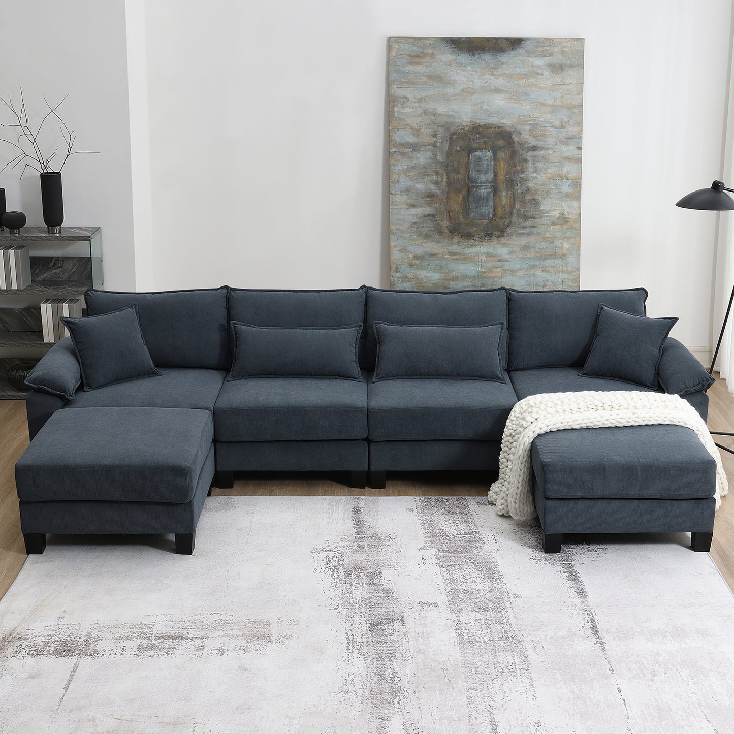 133*65" Corduroy Modular Sectional Sofa,U Shaped Couch with Armrest Bags,6 Seat Freely Combinable Sofa Bed,Comfortable and Spacious Indoor Furniture for Living Room, 2 Colors